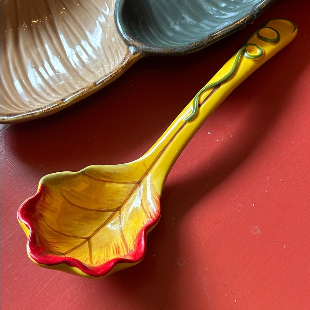 Ladle in Vibrant Leaf Design Ceramic Serving Spoon